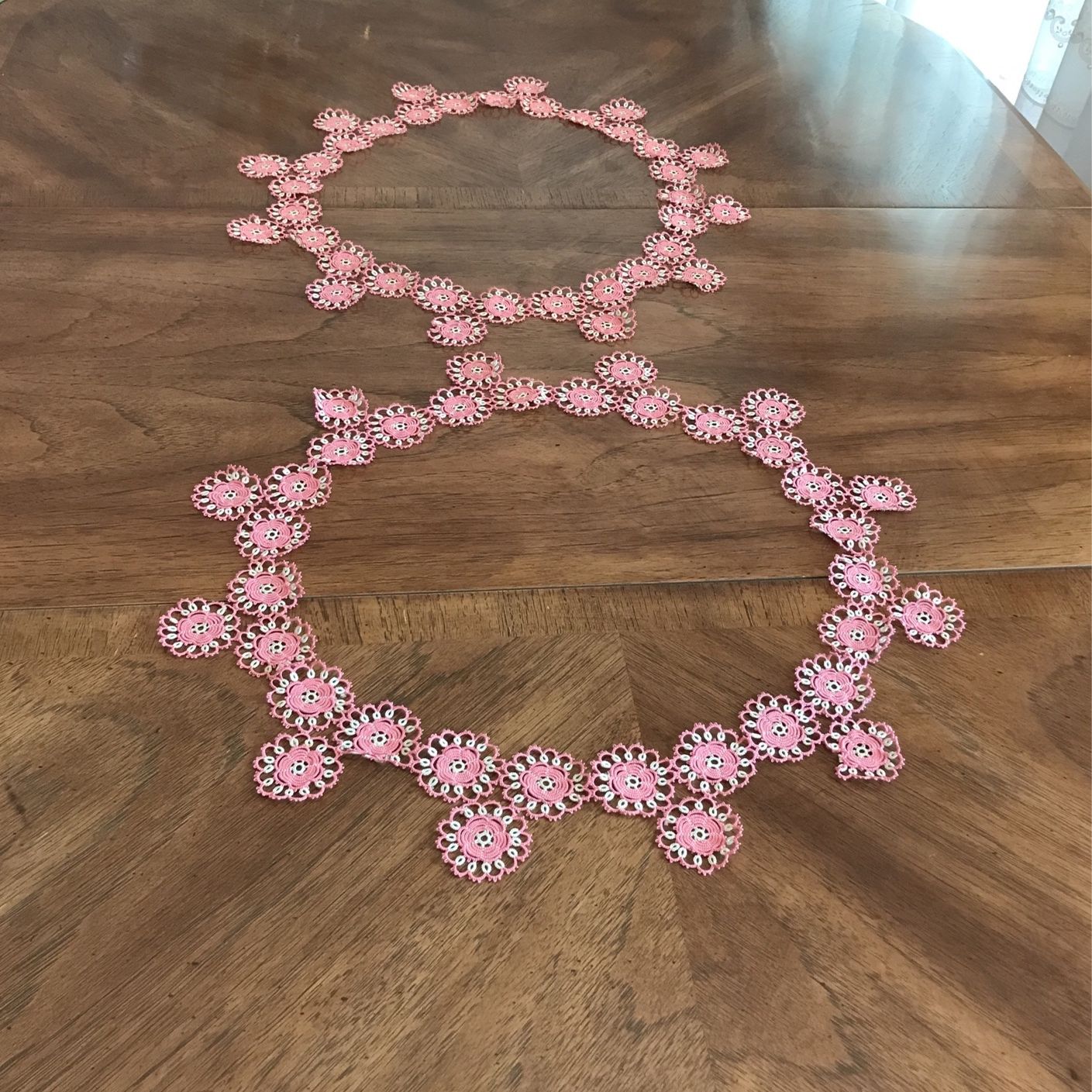 2 Round hand crocheted laces