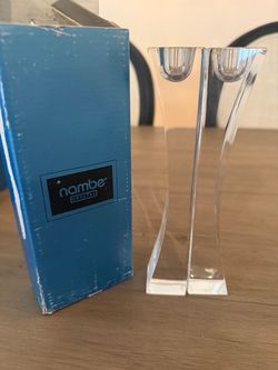 Nambe Crystal Kissing Candlesticks – Pair, 7”