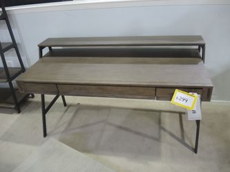 Modus Finch Home Office Desk - Buckwheat & Antique Bronze, Floating Riser Shelf