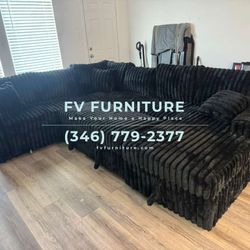 Brand New! Bkack Corduroy Sectional With  Pullout Bed! Same Day Delivery! 