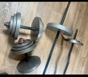 BOLLINGER VINTAGE Standard Set: 6 ft Bar, 4 ft Curl Bar, DB Bars and Cast Iron Weight plates: 25s, 10s, 5s and 2.5s (Total: 191 lbs)