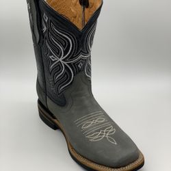 Western Gray Leather Square Toe Boot