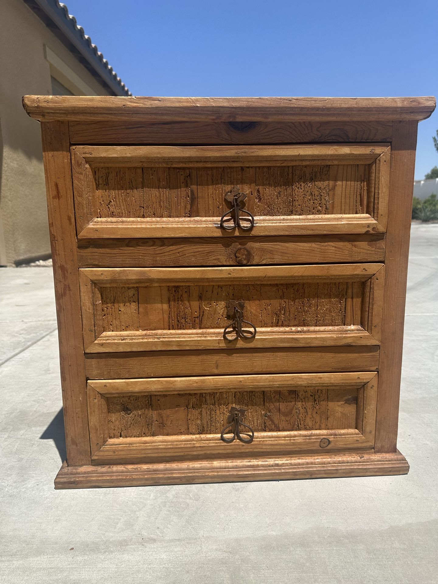 Rustic Country Pine Farmhouse Vintage Small Chest, End Table, Nightstand
