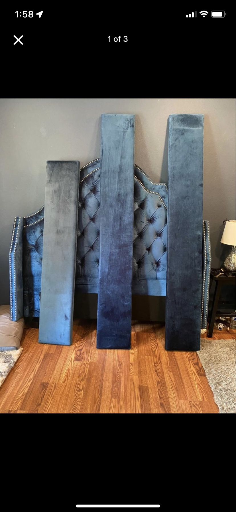 Beautiful Blue Velvet Diamond- Tufted Queen Bed Frame