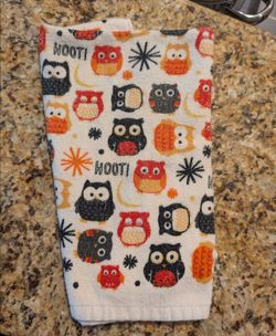 100% Cotton Fall Halloween Owl Print Kitchen Hand Towel