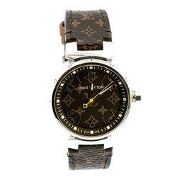 Men’s Authentic Louis Vuitton Tambour MM QA071Z  Monogram Strap Watch GP3124524 