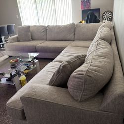 Plush Cream Fux Fur Tinted Large L Shaped Sectional Couch