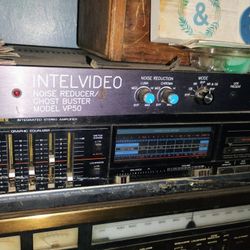 Vintage Intel Video Noise Reducer/Ghost Buster, Model VP50, connected to a Fisher Integrated Stereo Amplifier with a graphic equalizer. 