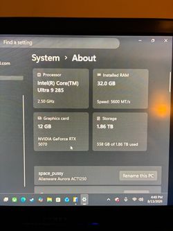 Alienware- Aurora gaming desktop- Intel Core Ultra 9 Series 2 (contact info removed) (Barely Used)