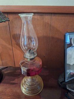 Vintage Glass Oil Lamp with Chimney-$75.00