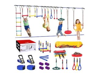 NEW Ninja Warrior Obstacle Course for Kids, Quick Buckles Multiple obstacles, upgraded buckle system, install anywhere New, Open Box