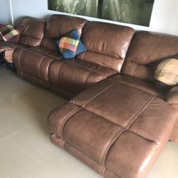 Lovely Large Leather Sofa With Chaise And Electric Recline