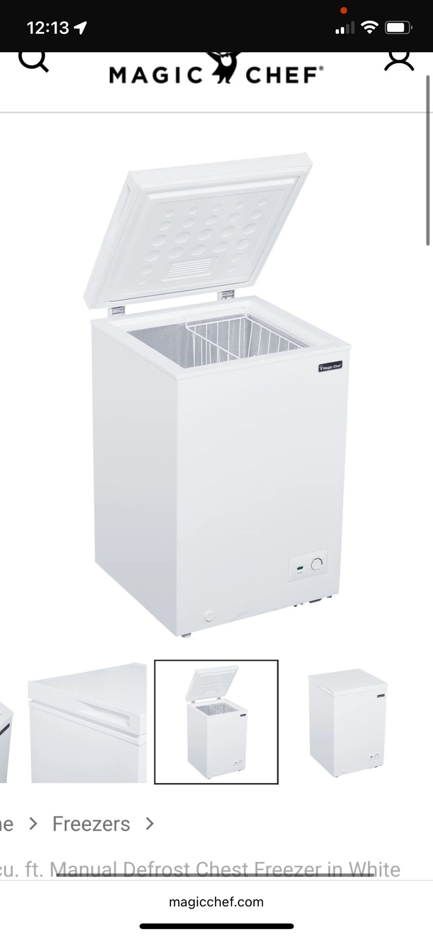 Magic Chef, 3.5 Cub ft. Chest Freezer