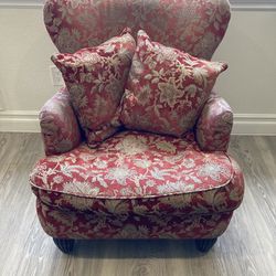 Beautiful Red Cisco Wingback Chair with Floral Design