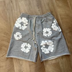 Grey Denim Tear Shorts