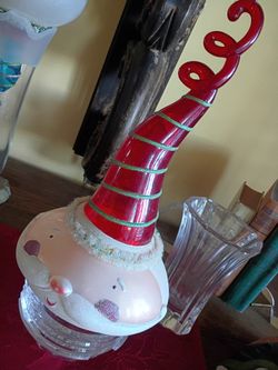 Large Glass Santa And Snowman 