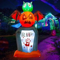 NEW Halloween 7FT Tombstone Bat Airblown Inflatable