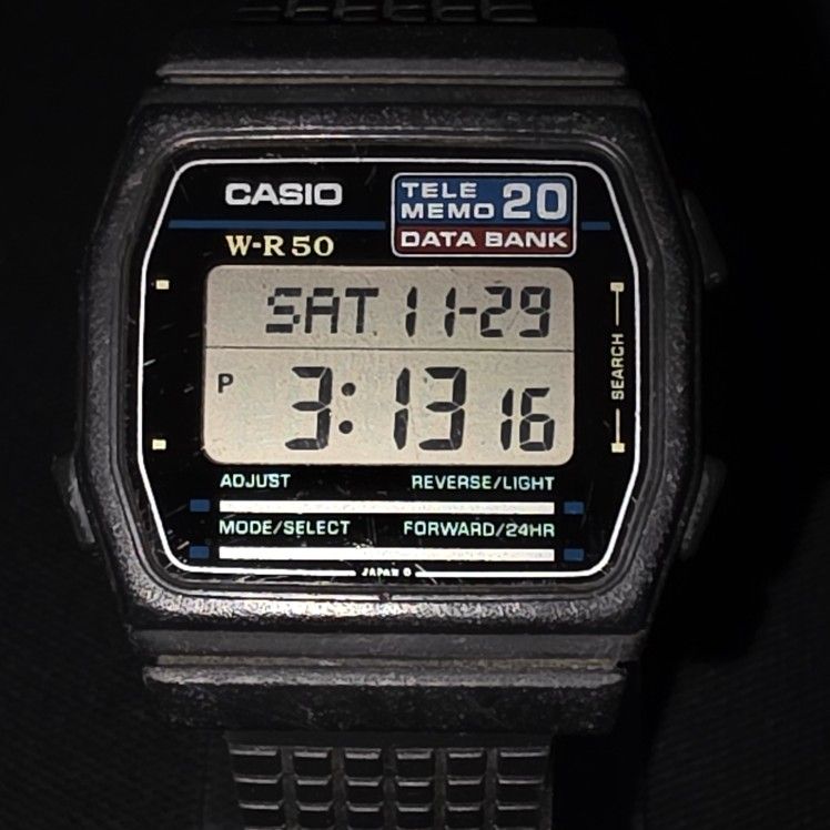 VTG Rare Casio W-R50 520 DB 20W Tele Memo 20 Data Bank Digital Watch Japan Works