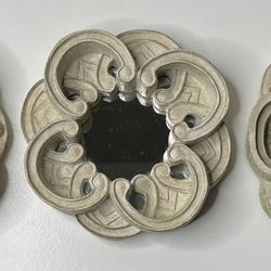 Vintage Ornate Round Framed Mirrors Wall Decor Off White Heavy Resin Set Of 3