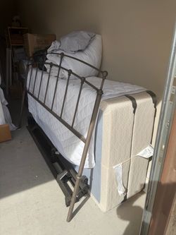 Queen Metal Bed Frame with Mattress and Box Spring