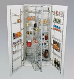 Large Rotating Pull-Out Pantry Organizer w/ Stainless Steel Baskets + Cabinet
