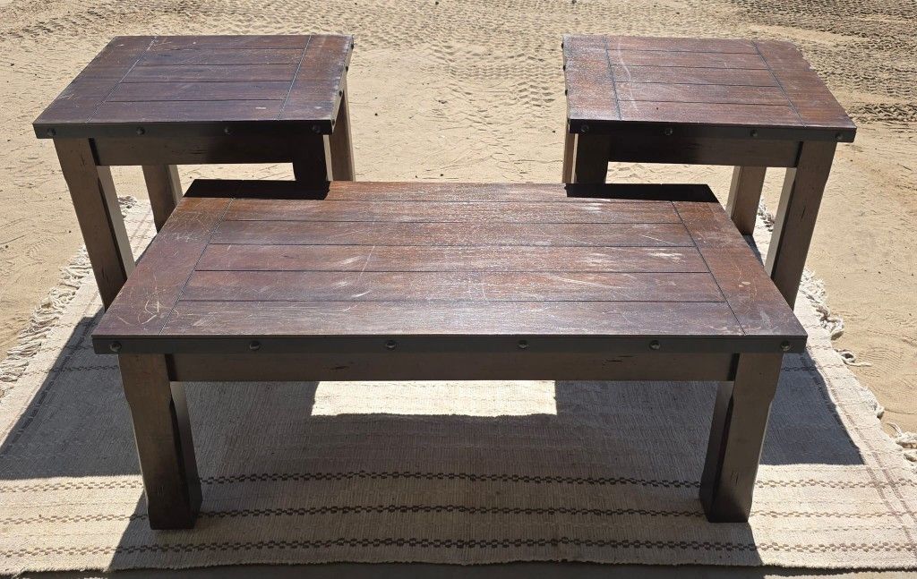 Solid Wood Coffee Table and 2 End Tables