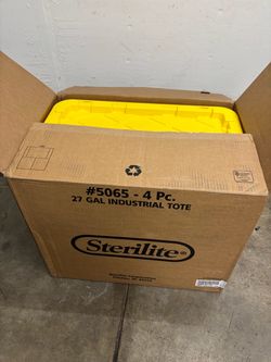 (4) Sterilite 27 gallon industrial tote storage bin HDX Greenmade Craftsman box