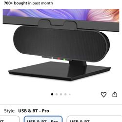 Cyber Acoustics USB & Bluetooth Speaker Bar (CA-2890PRO) USB Powered with Speakerphone for PC and Bluetooth for Connection to Smartphones, Clamps to M