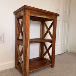 Brown Wood Accent Table Solid Wood X-Frame Farmhouse End Table