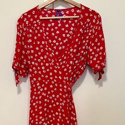 Maternity Red & Floral Midi Dress