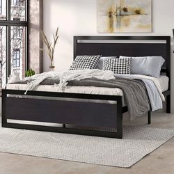 Queen Size Bed Frame with Modern Headboard, Heavy Duty Platform