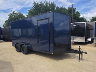 2027 New 7x16 TA Screwless Enclosed Trailer | Blackout | Spoiler Package | 7' Interior | .08 Polycor | Dexter Axles | 1216 (BLUE)