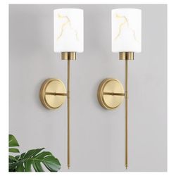 Mieloxiy Gold Wall Sconces Set of 2 with Marble Glass Shade