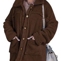 Teddy / Sherpa Jacket In Brown. Extra Large