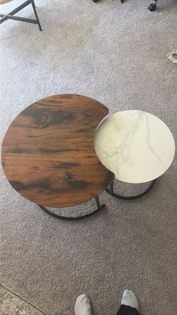 Nesting Coffee Table Set with Wood and Marble Tops
