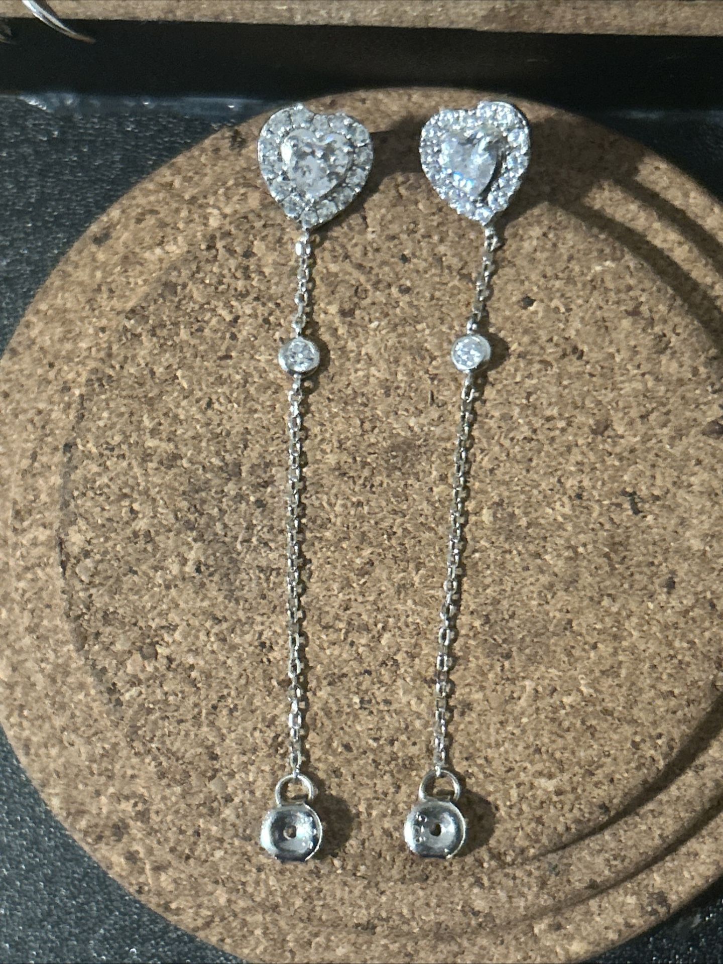 Beautiful 925 Heart Shaped Dangle Sterling Silver Earrings
