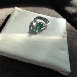 Sterling Silver with Green Stone and Crystal 