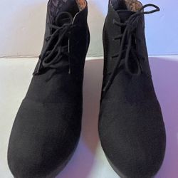 SHIEKH Women’s Black Linen Lace-Up Wedge Bootie Rex-S Heel 2.75”