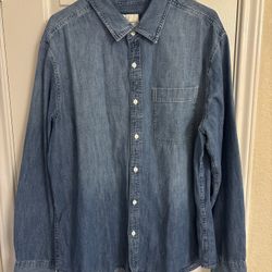 American Eagle Outfitters Men's Denim Super Soft Button-Up Shirt Long Sleeve XL