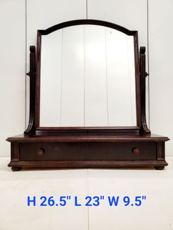 Dark Wood Vanity Mirror with Drawer