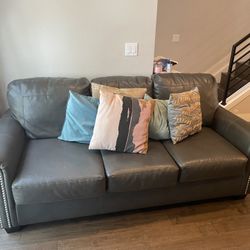 Grey Leather Sofa/sleeper(memory foam)