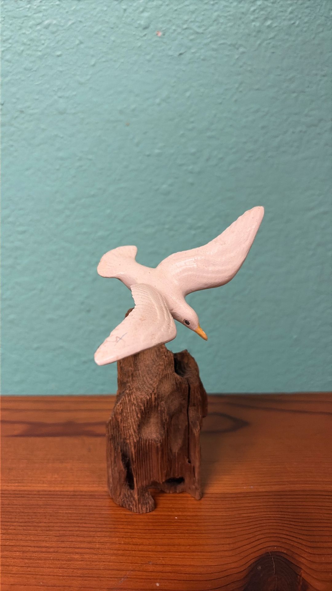 Miniature Seagull Statue On Driftwood