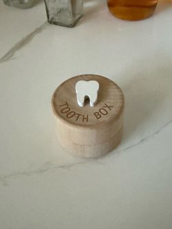 New Wooden Tooth Box with White Tooth Accent