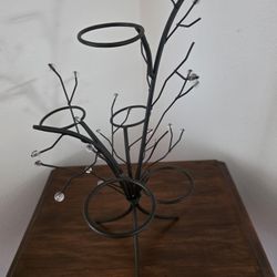 Black metal tree-shaped candle holder/ also  jewelry organizer