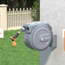 Garden Retractable Hose Reel-5/8 in.-90 ft., Wall Mounted, Light Grey