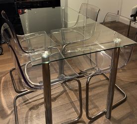 Glass Dining Table, Acrylic Chairs