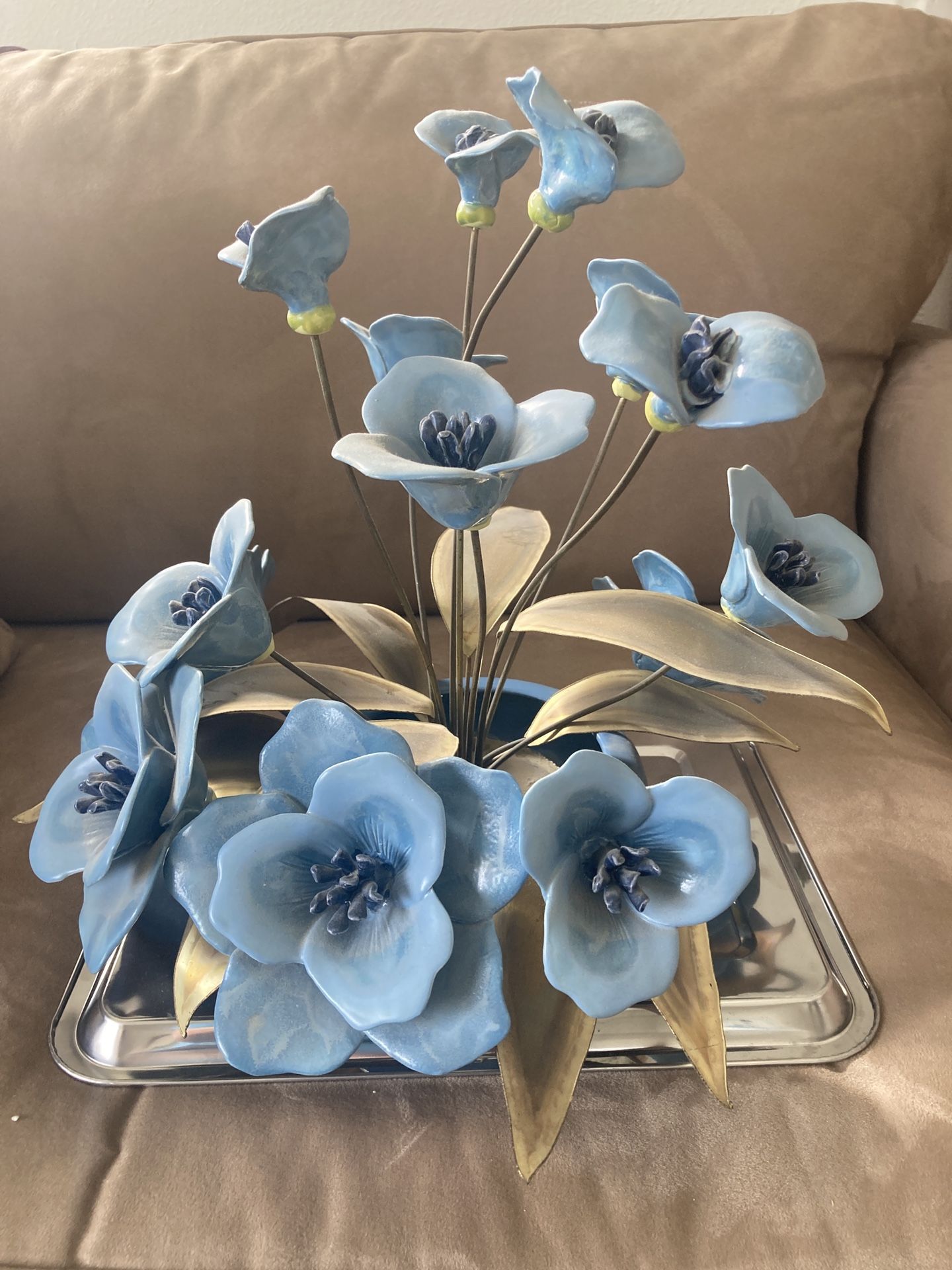 China & Brass Flower Arrangement Blue