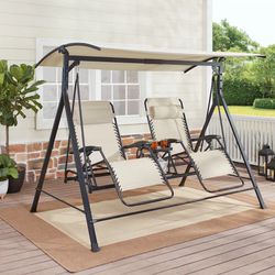 Mainstays Zero-Gravity Steel Porch Swing - Beige/Black