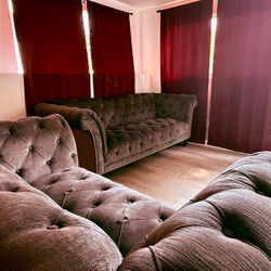 Gray Tufted Sofa Set (need gone Asap)