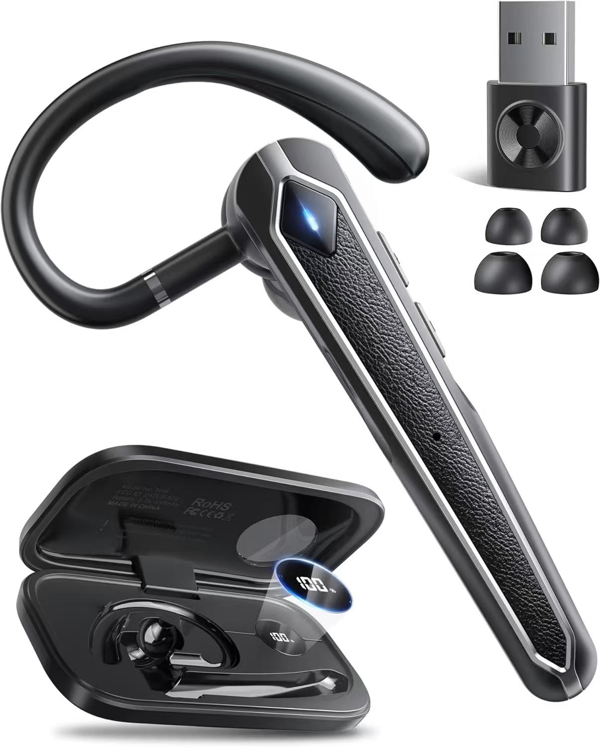 Brand New Bluetooth Headset V5.4, Wireless Bluetooth Earpiece with USB Dongle and Charging Case